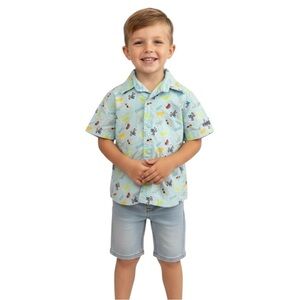 Disney Parks Disneyland Boy’s XS Button Up Short Sleeve Shirt Mickey Mouse Print